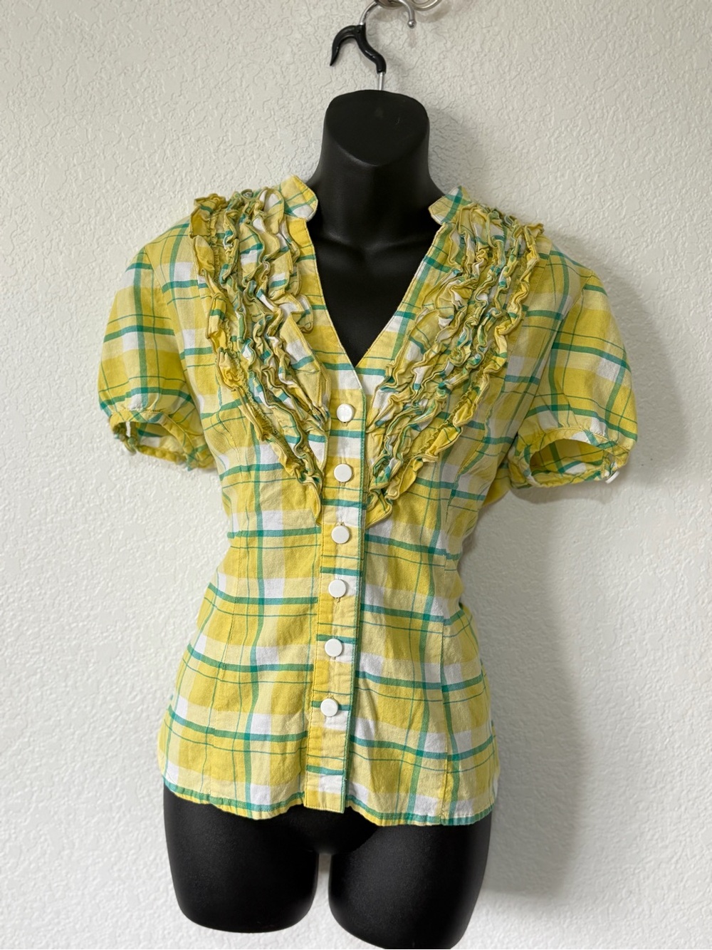 Y2K Baby Phat Yellow Plaid Ruffle Blouse ✨